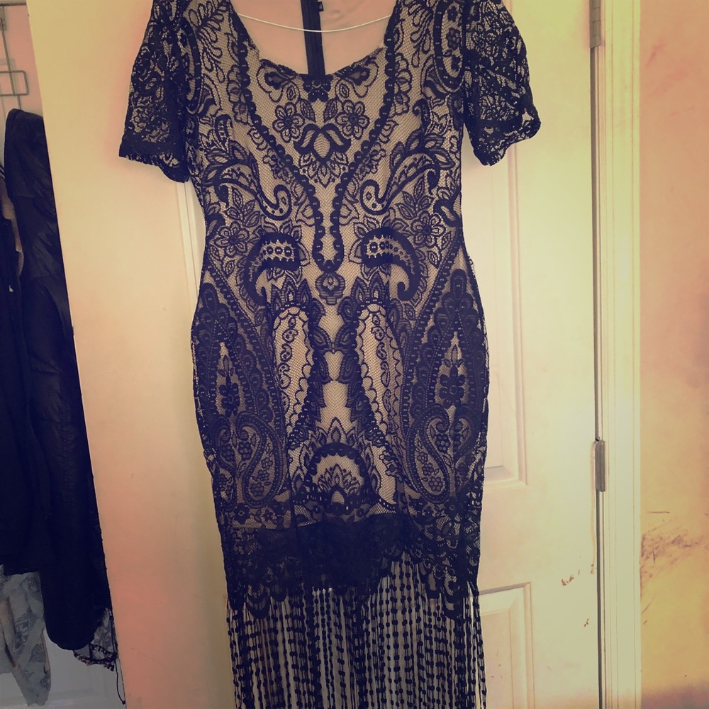Black lace fringe dress